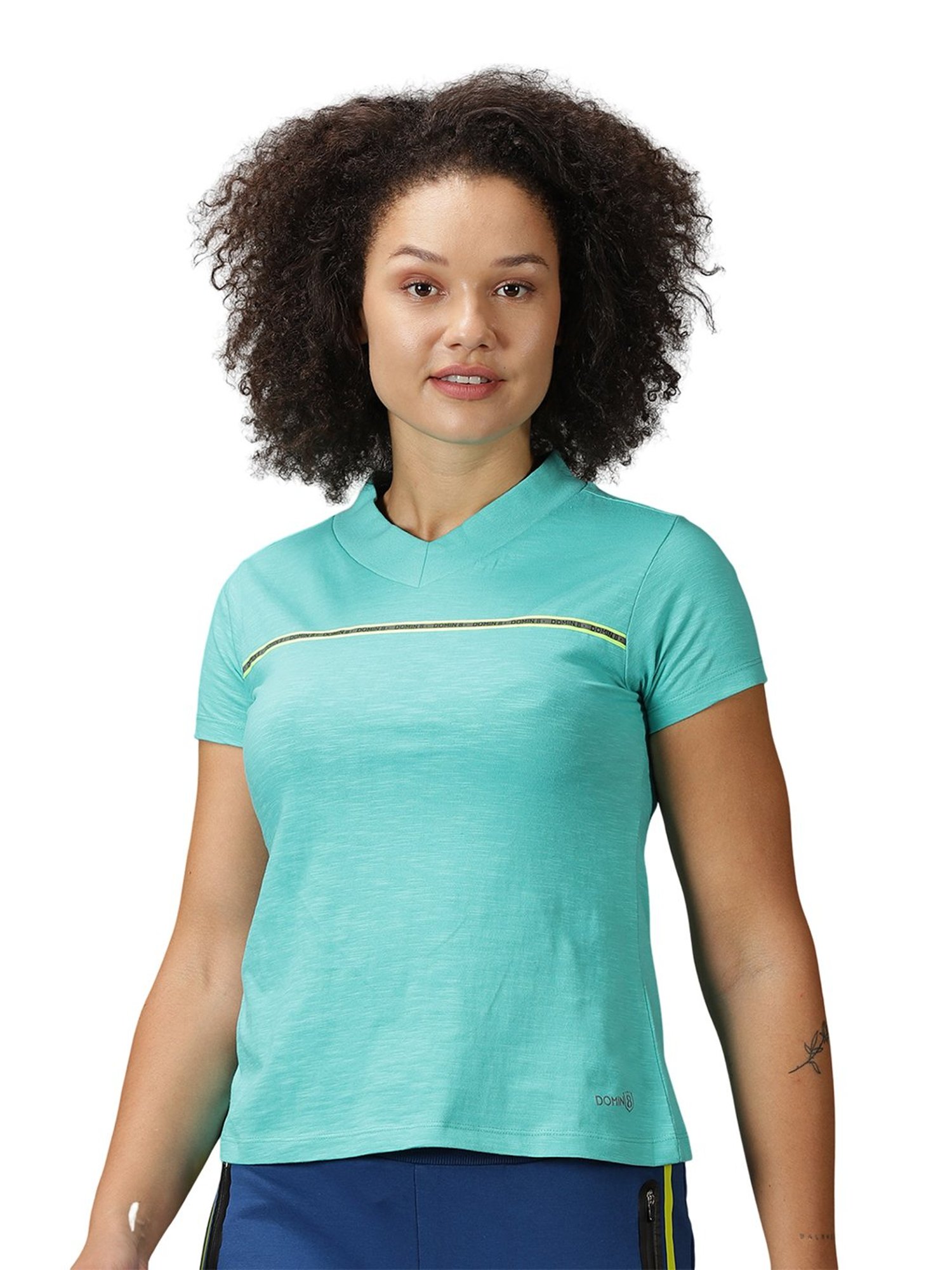 Domin8 Women 100% Cotton Outdoor V-Neck T-Shirt