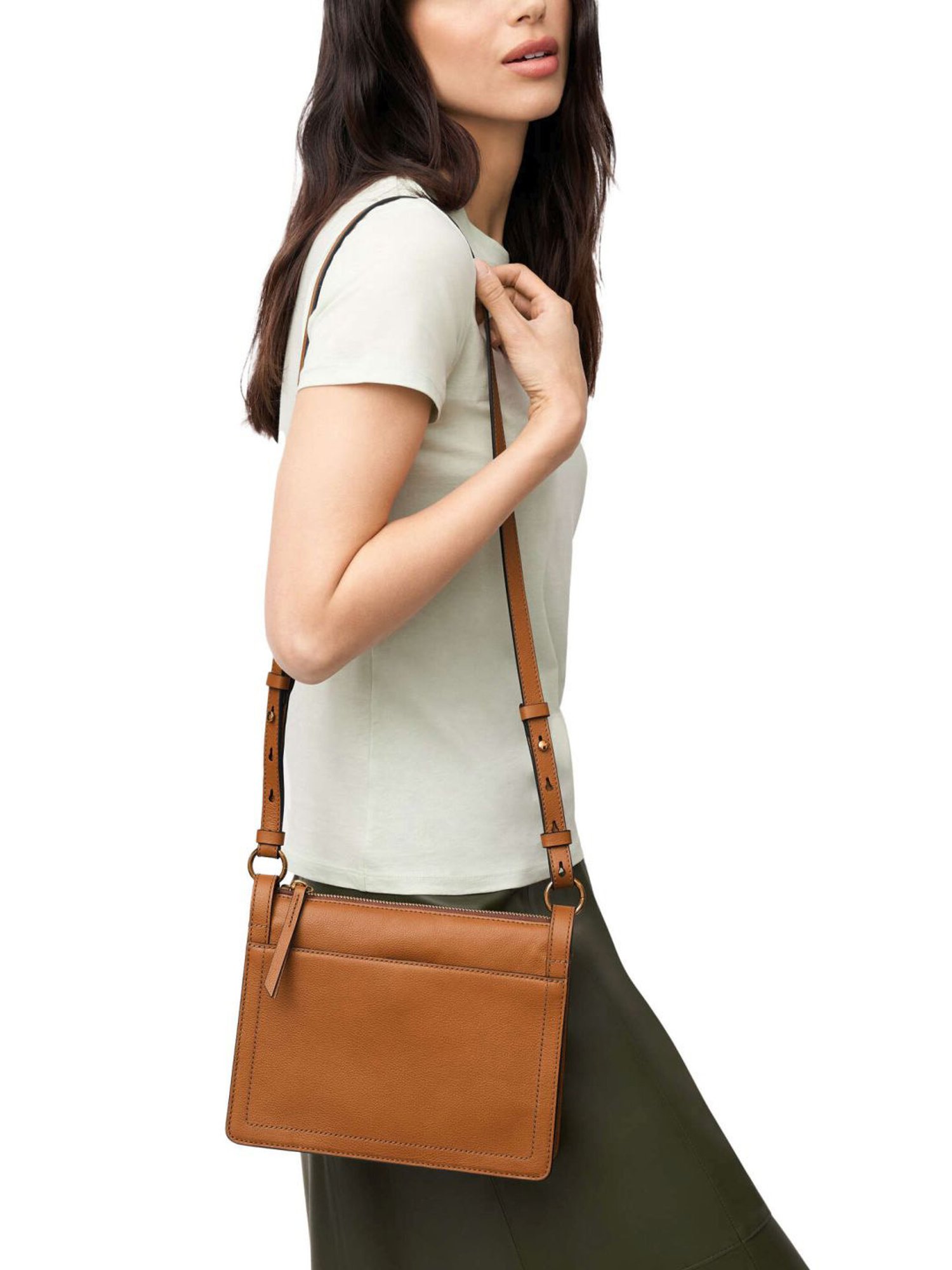 Fossil Taryn Brown Leather Solid Sling Handbag