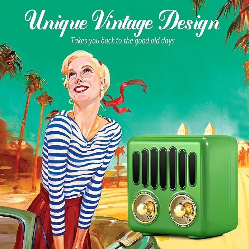 Vintage Radio Retro Bluetooth Speaker  FM Radio with Bluetooth 42 Old Fashioned Classic Style Good Bass Enhancement Loud Volume TF CardAUX Portable for Home Office Kitchen Green