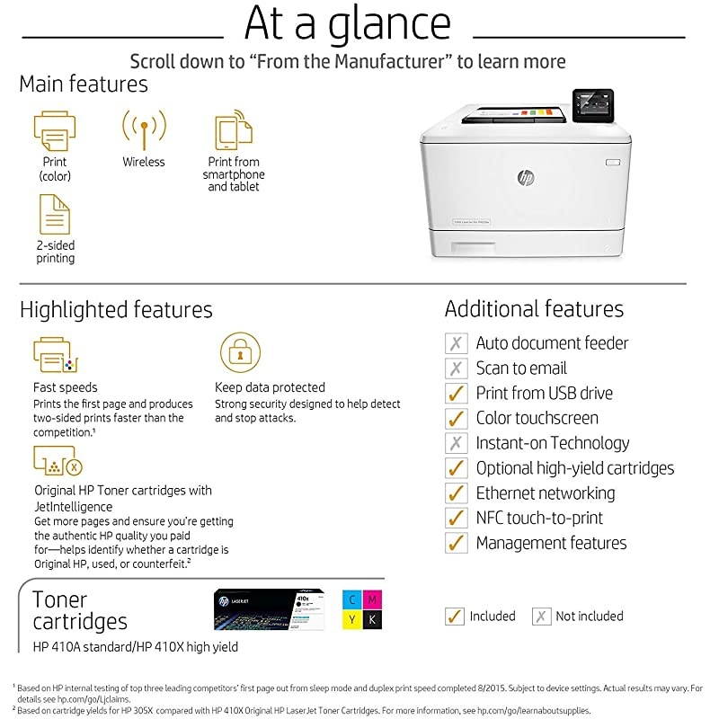 LaserJet Pro M452dw Wireless Color Laser Printer with Duplex Printing CF394A