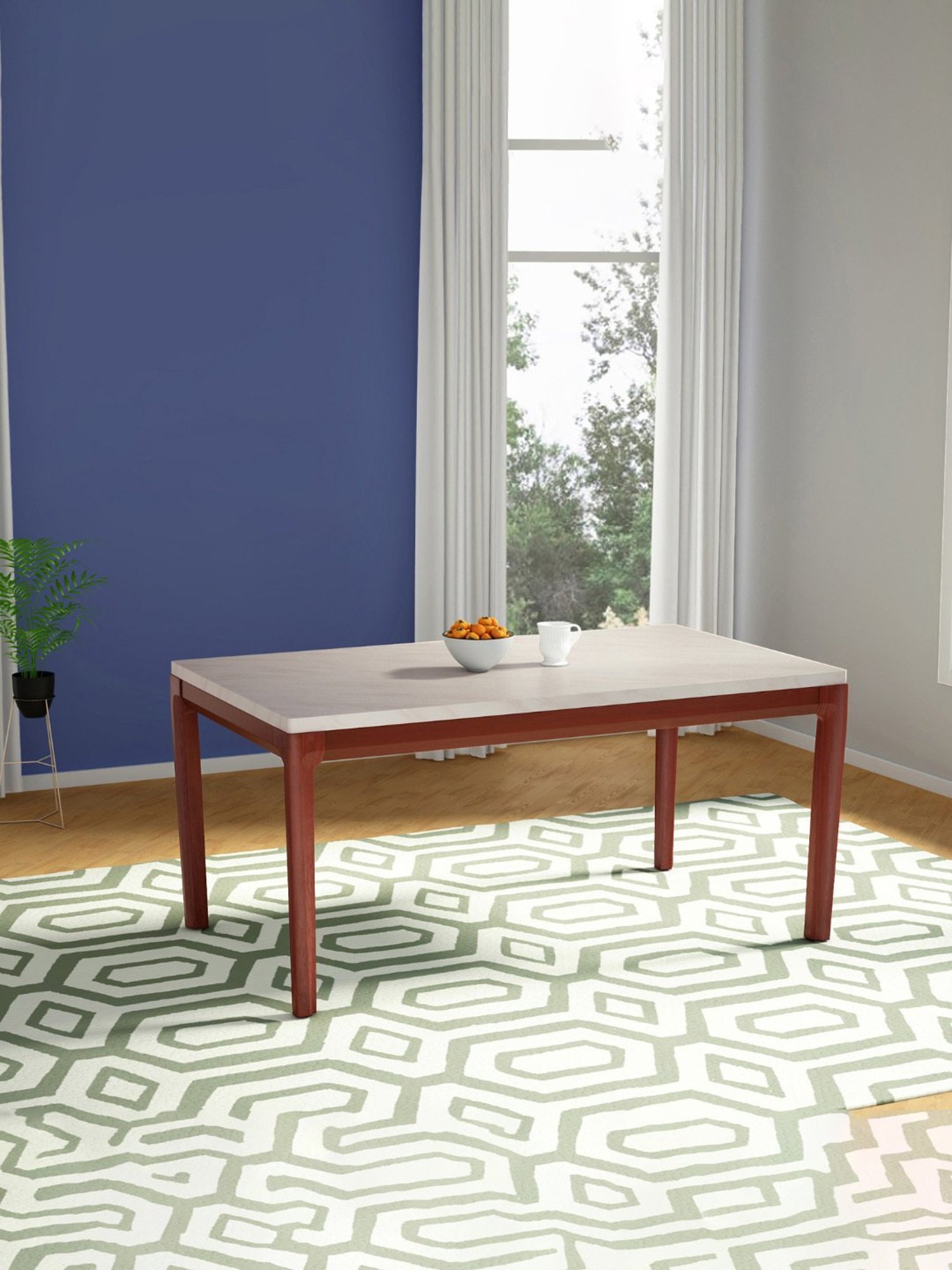 Godrej Interio Terrene Grey & Brown Marble 6 Seater Rectangular Dining Table