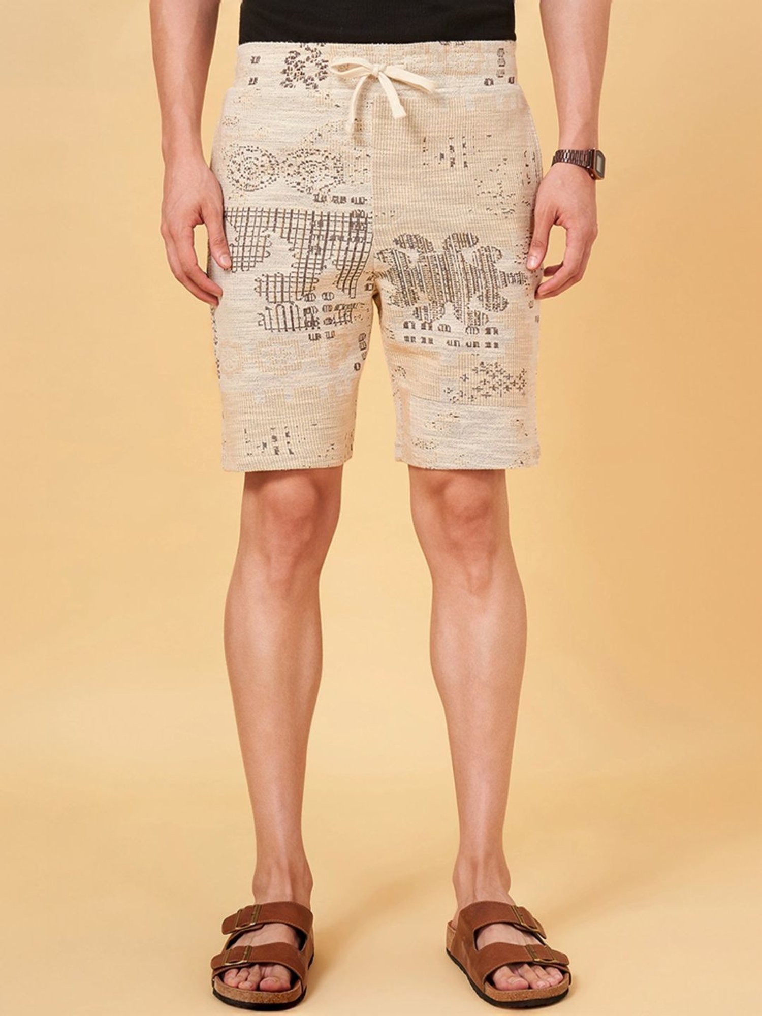 7 Alt By Pantaloons Bone White Regular Fit Printed Shorts