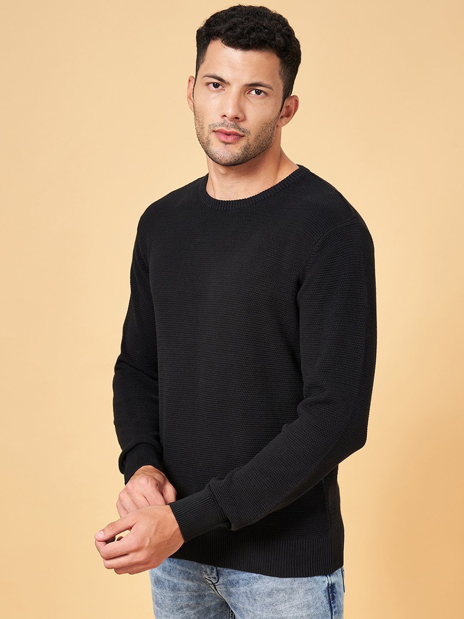 Byford by Pantaloons Black Cotton Slim Fit Sweater