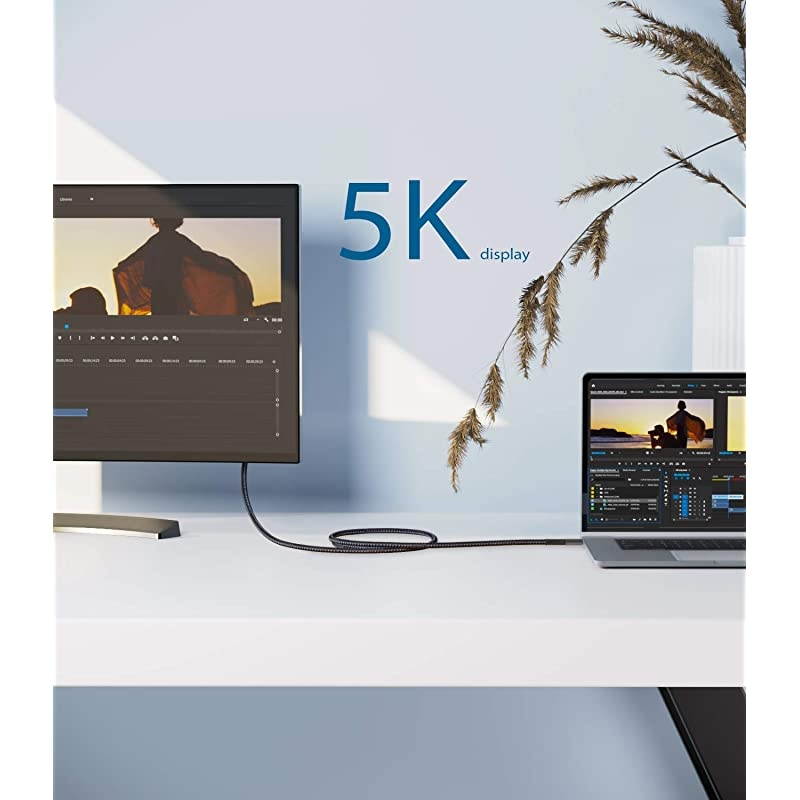 Thunderbolt 3 Cable 33Ft1M40Gbps  TB 3 USB 40 Cable 20V5A 100W Supports 1x 5K 60hz or Double 4K 60hz Monitor External SSD eGpu USBC Docking Station