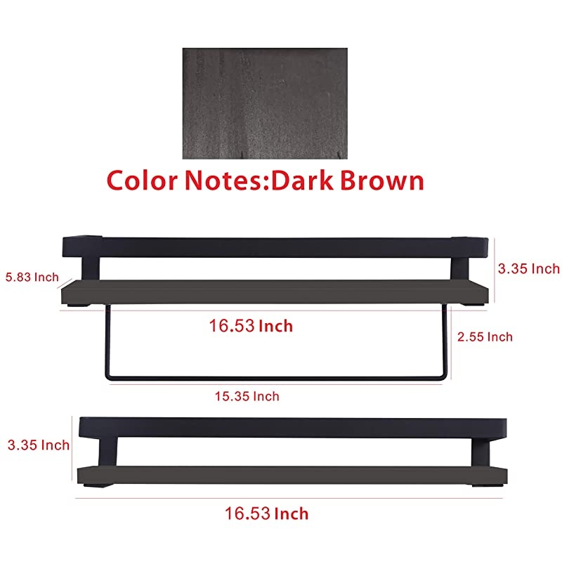 2PCS Rustic Floating Wall Shelves with Rails and Removable Towel HolderWall Mounted Floating Shelves Ledge 16 Inch Long Picture Shelving Ledge with Storage Modern Design for Home Decor