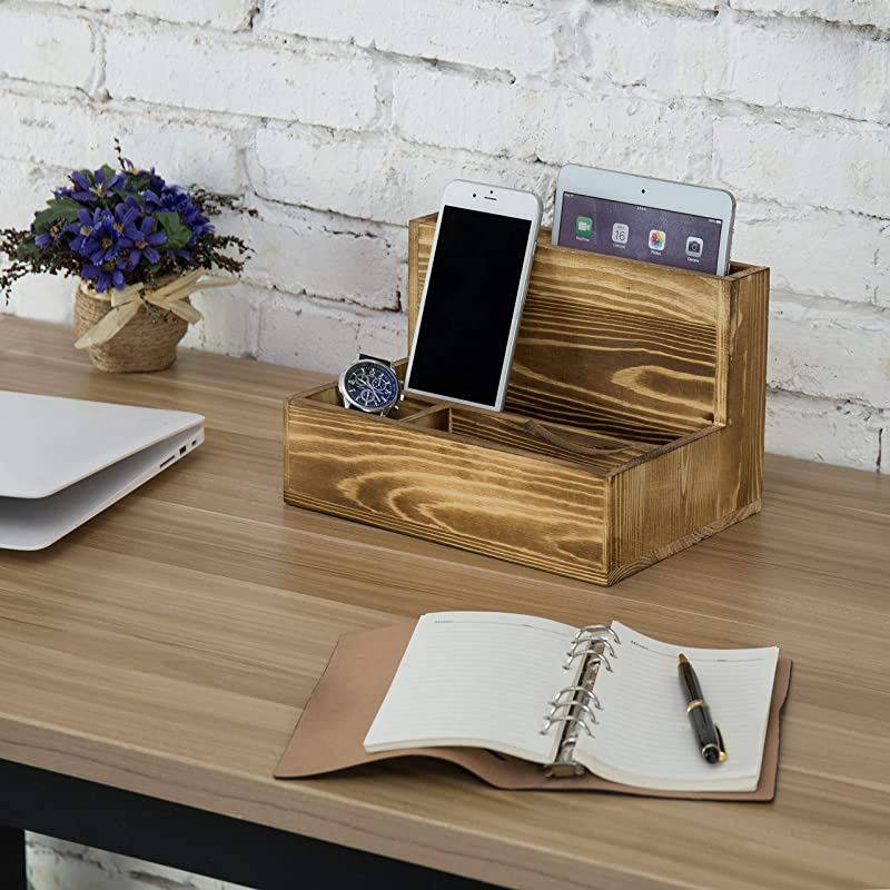 Torched Wood Smartphone amp Tablet Cradle Valet Tabletop Charging Station Brown