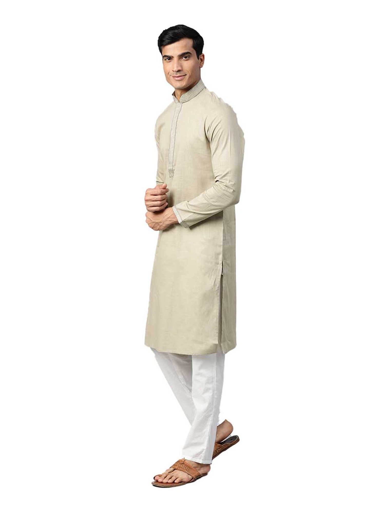 Manthan Light Grey Regular Fit Solid Kurta