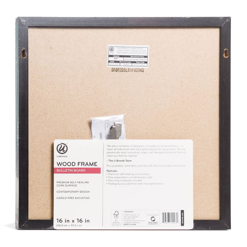 U Brands 16" Square Cork Board Abstract Terracotta/Black Frame