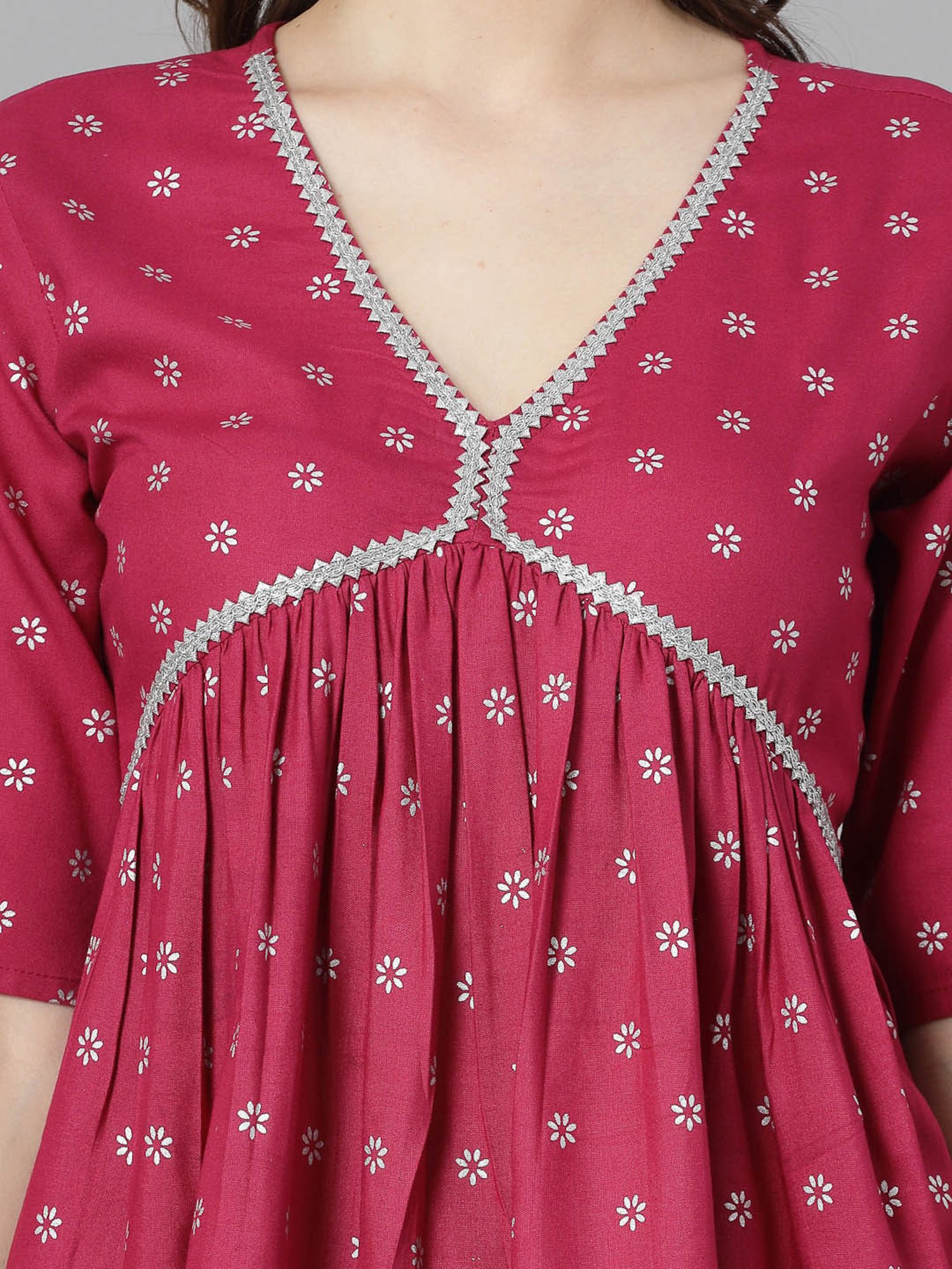 Stylum Purple Rayon Floral Print Kurta With Palazzo & Dupatta