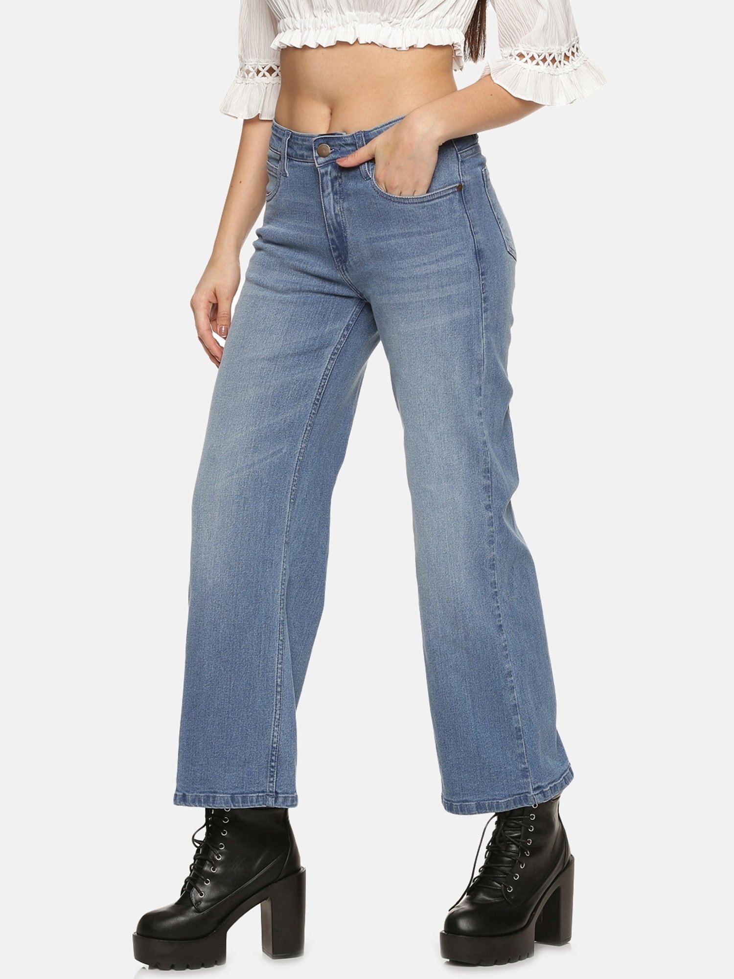 ISU Blue Cotton Mid Rise Jeans