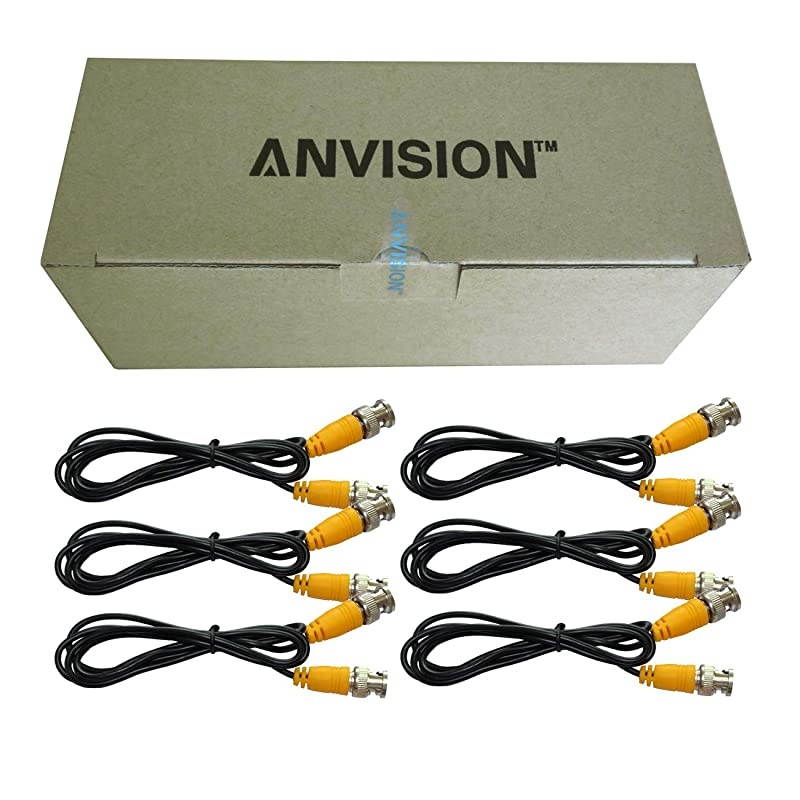 6Pack Black 1m 33ft BNC Male to BNC Male Jumper Cable with Yellow Connector for CCTV DVR to TV System