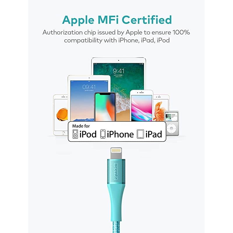 iPad Charger 6ft MFi Certified iPhone Charger Braided Nylon Lightning Cable with Premium Metal Connector Apple Charging Cable for iPhone 11XSMaxXRX876S6 Plus iPad MiniAirBlue