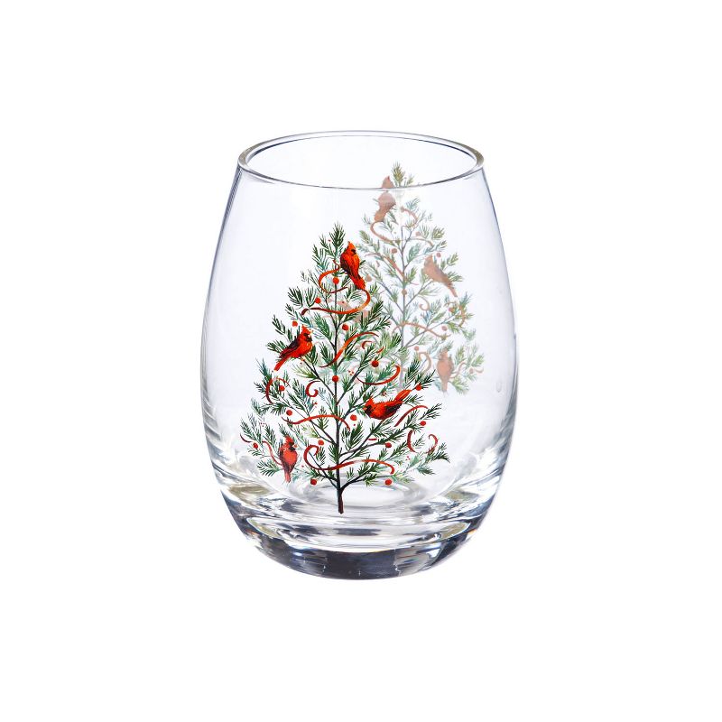 Evergreen Cypress Home Beautiful Christmas Heritage Stemless Wine Glass - 4 x 5 x 4 Inches Indoor/Outdoor home goods For Kitchens, Parties and Homes