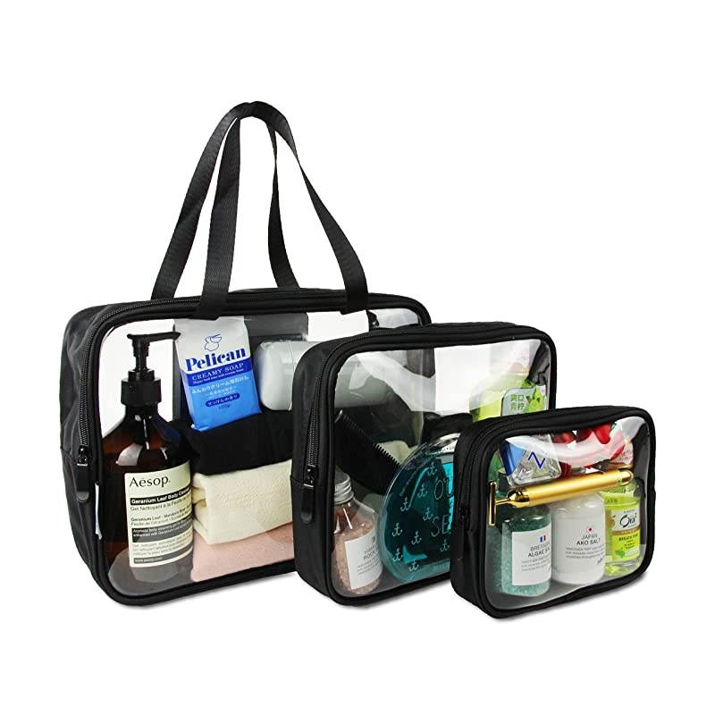 Pack Clear Toiletry Bag Clear Waterproof Packing Cubes Set Transparent Travel Organizer Bag Perfect for Toiletries Small Clothing Electronics Black