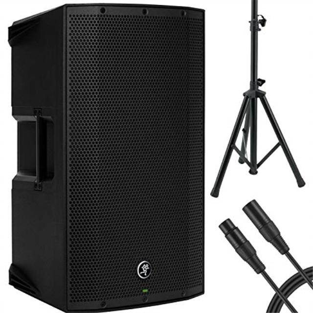 mackie thump12bst boosted 1300w 12" advanced powered loudspeaker single with ss4420 steel speaker stand and xlrxlr cable