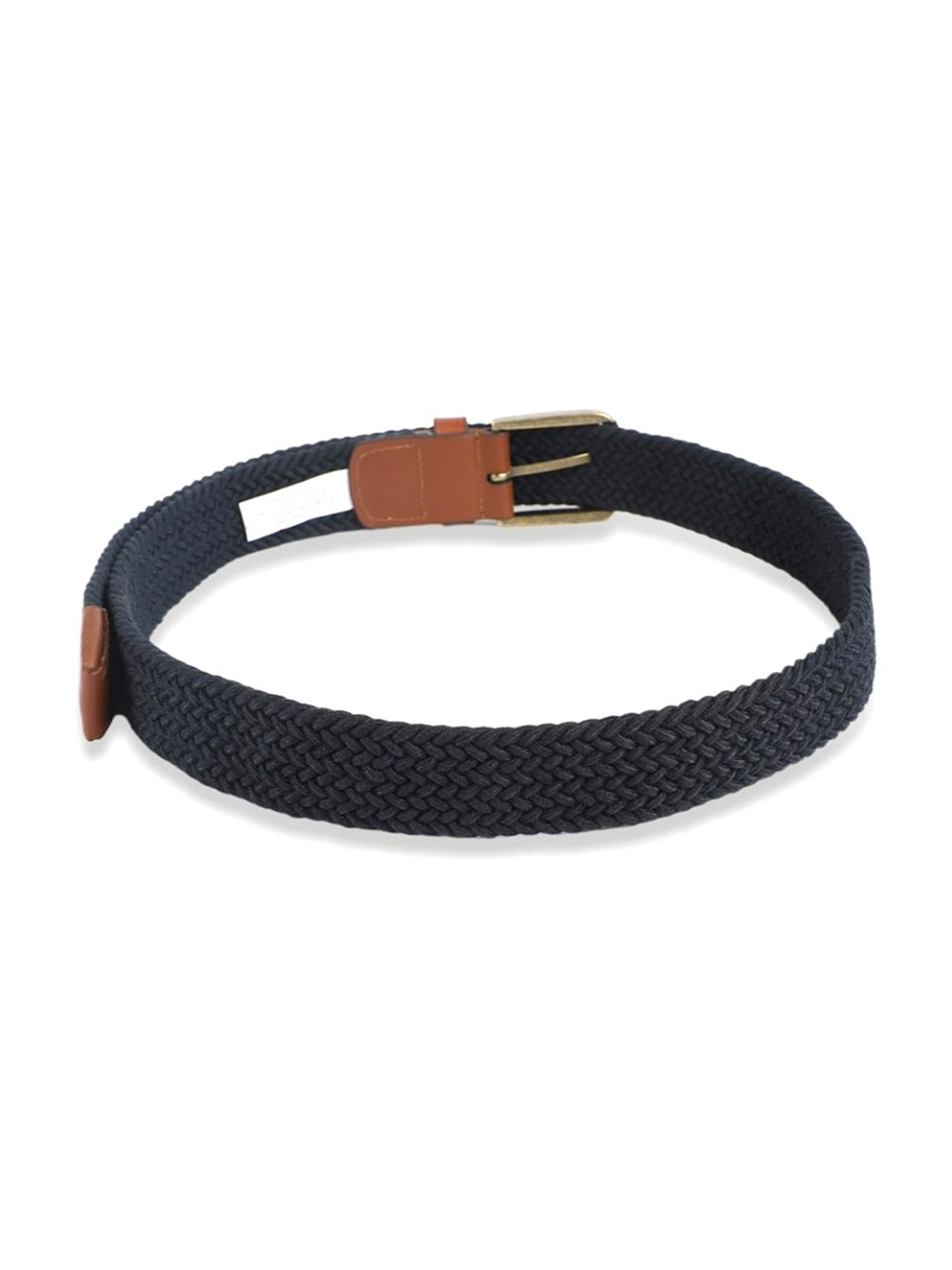 Simon Carter Black Leather Woven Casual Belt for Men