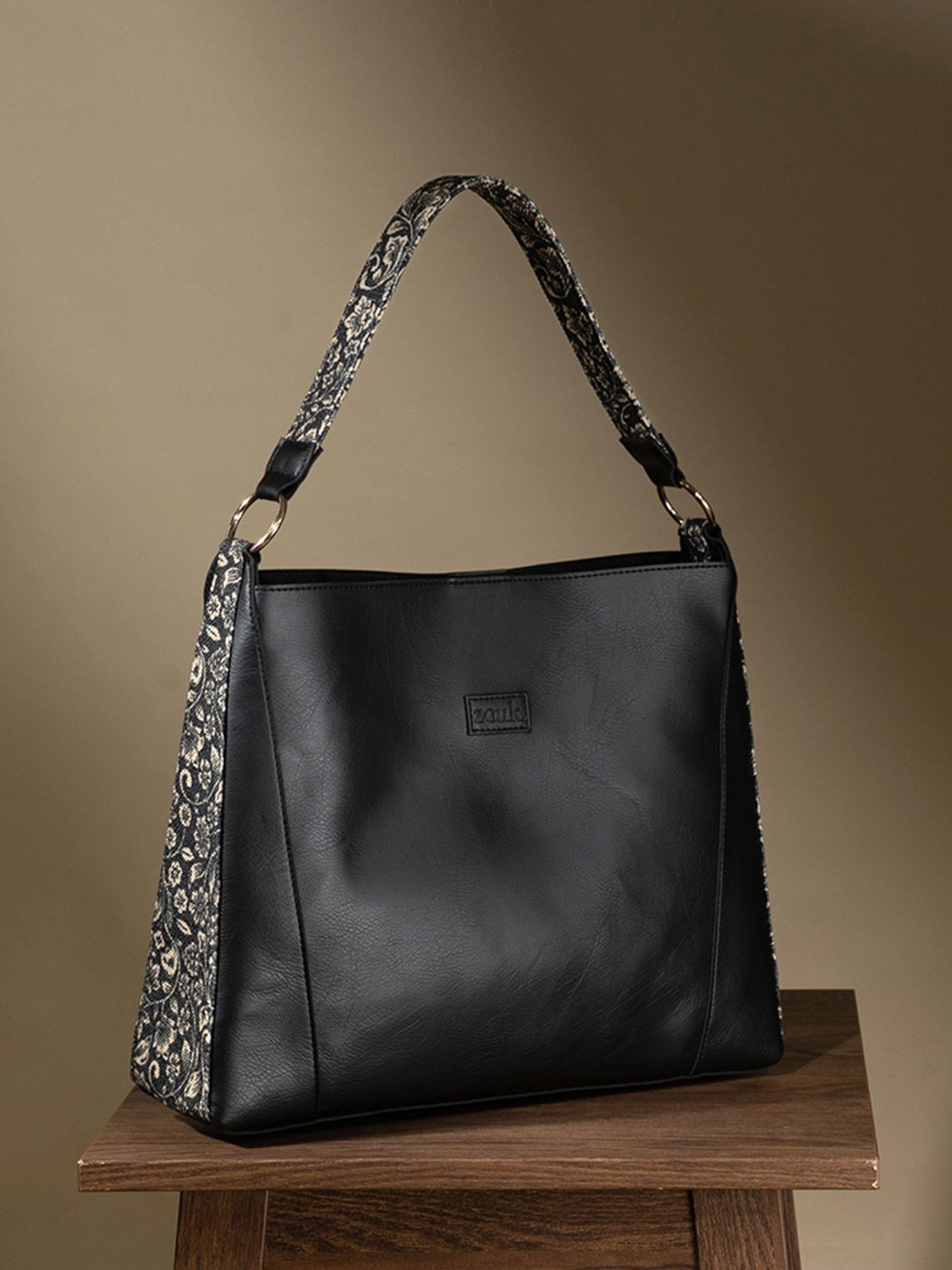 ZOUK FloMotif Black Printed Classic Open Tote Bag