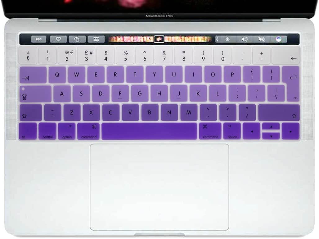 HRH Touch Bar Silicone Keyboard Cover Compatible Newest MacBook Pro with Touch Bar 13 Inch and 15 Inch (A1989 / A1706, A1990 / A1707) 2018 2016 2017 Release with Touch ID European Version,Ombre Purple