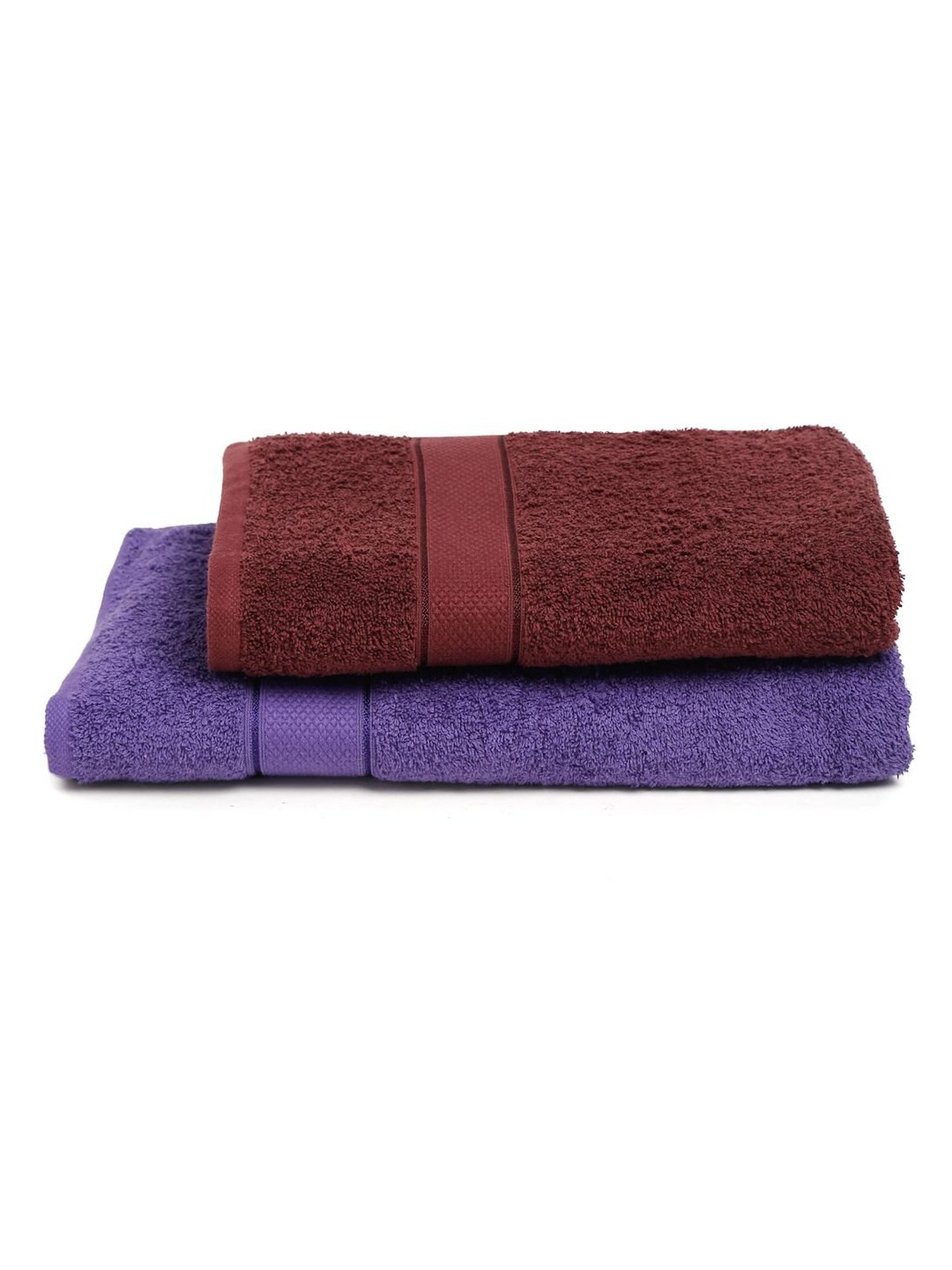 Creeva Violet & Wine 525 GSM Cotton Bath Towel Set of 2