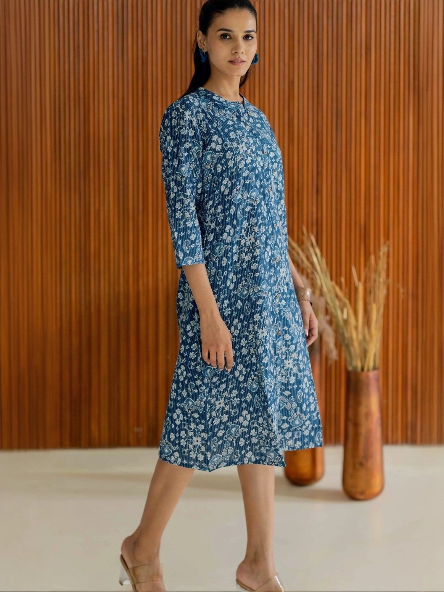 MIRCHI FASHION Blue Cotton Printed A Line Kurta