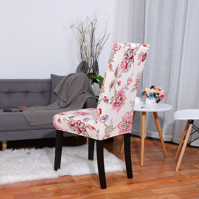 1 Pc Polyester Spandex Floral Print Fit Home Dining Chair Slipcovers Multicolored  - PiccoCasa