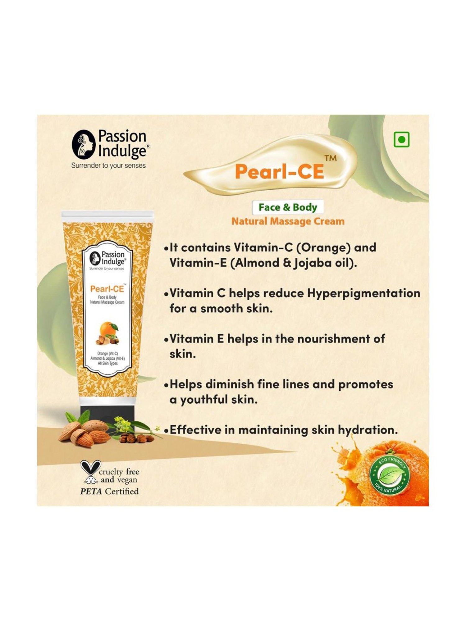 Passion Indulge Pearl-CE Face and Body Cream with Vitamin C and E - 100 ml