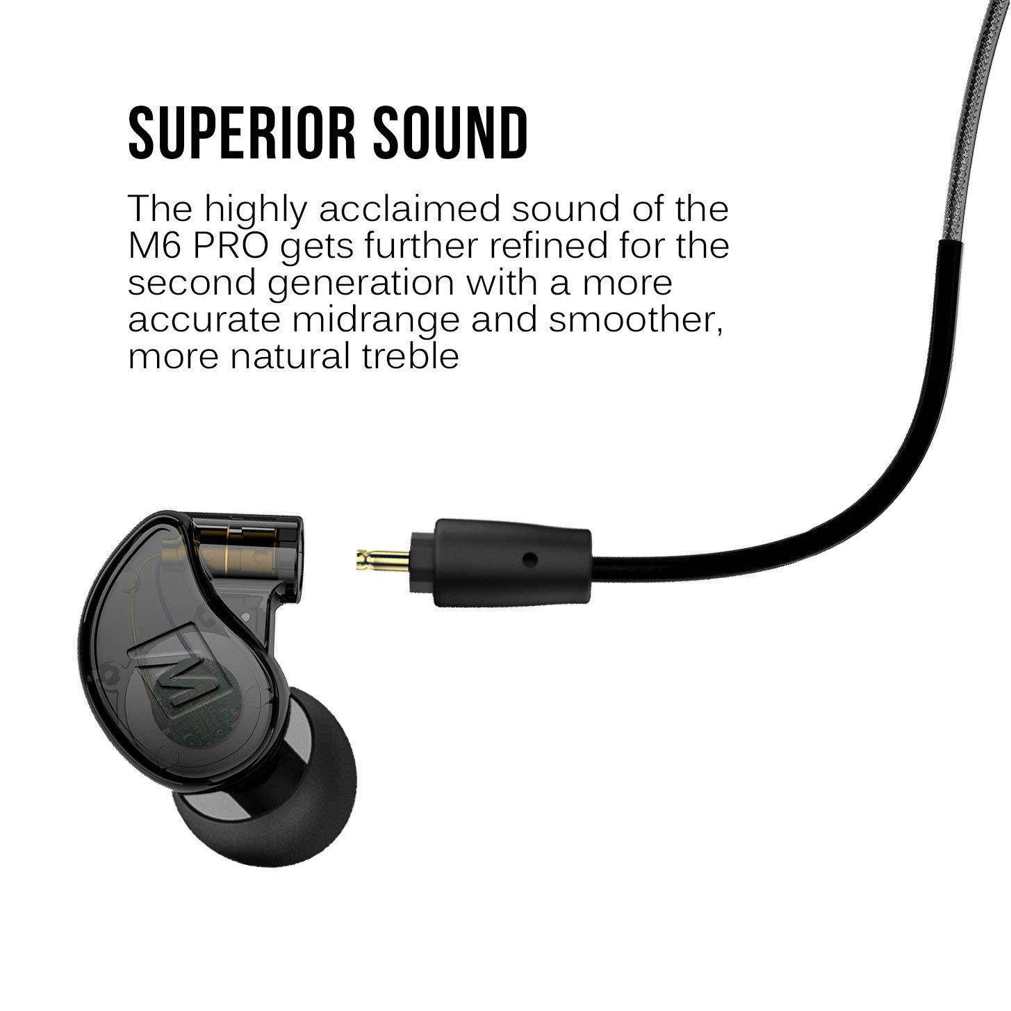 MEE audio M6 PRO 2nd generation Universal-Fit Noise-Isolating Musicians&rsquo; In-Ear Monitors with Detachable Cables (Smoke)