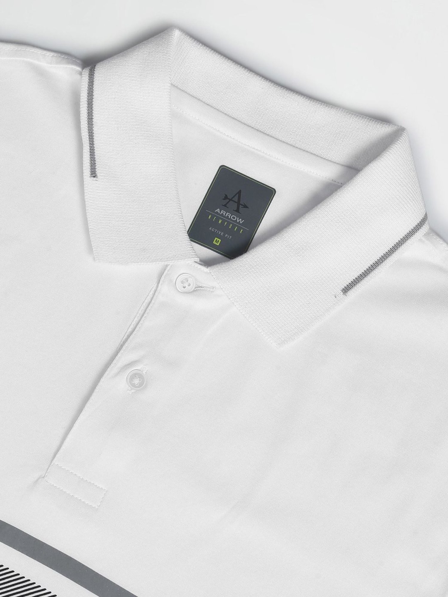 Arrow Newyork White Cotton Regular Fit Colour Block Polo T-Shirt