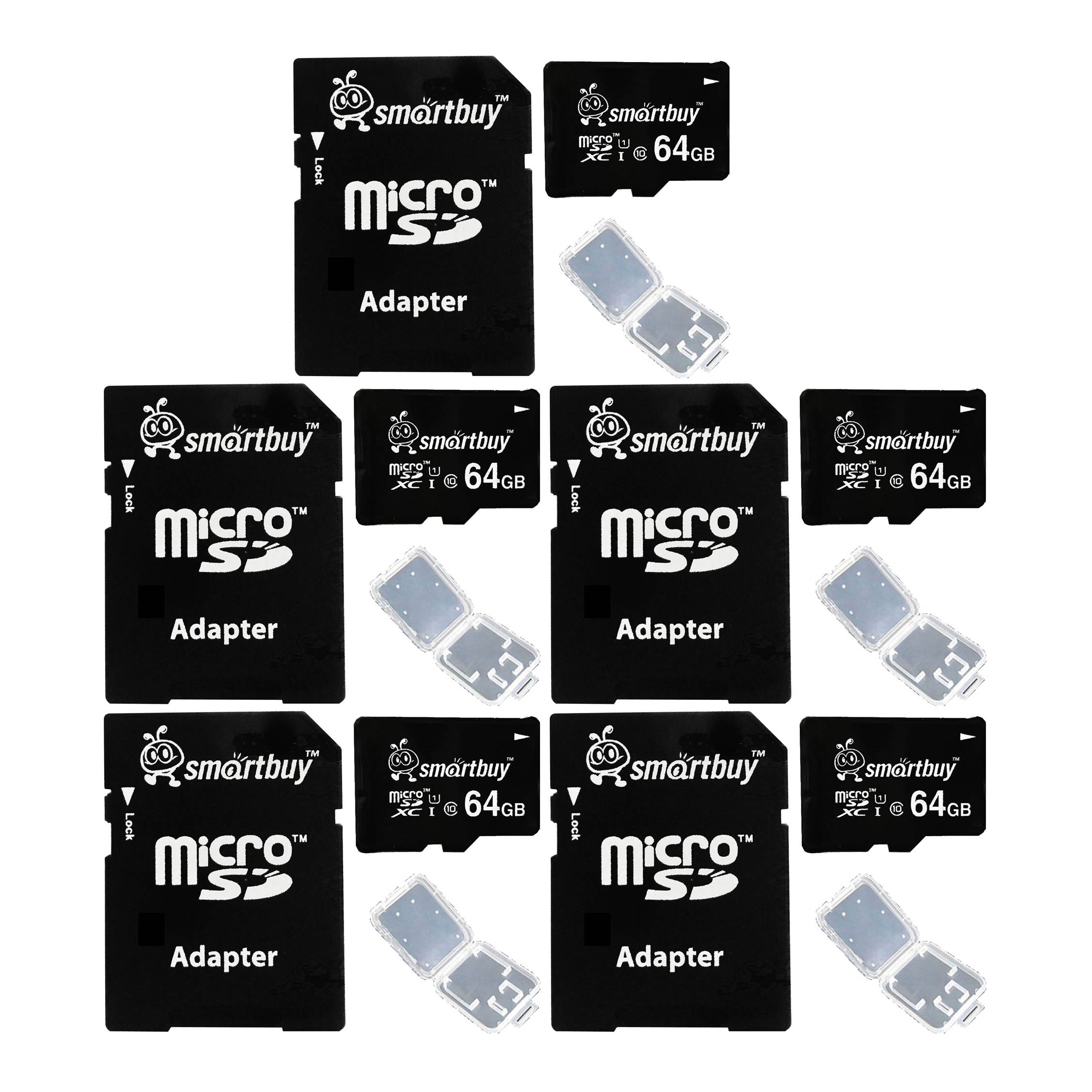 Smartbuy Micro SDXC Class 10 TF Flash Memory Card SD XC C10 Ultra U1 UHS-I HD For Camera Mobile Phone Tab GPS MP3 TV + Adapter + Mini Case (64GB- 5 Packs)