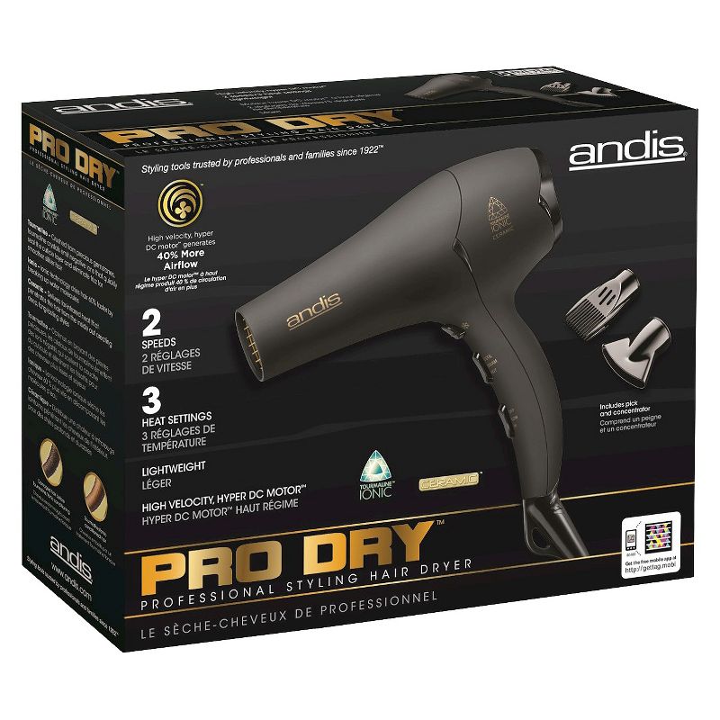 andis Pro Dry Professional Styling Hair Dryer - Black - 1875W