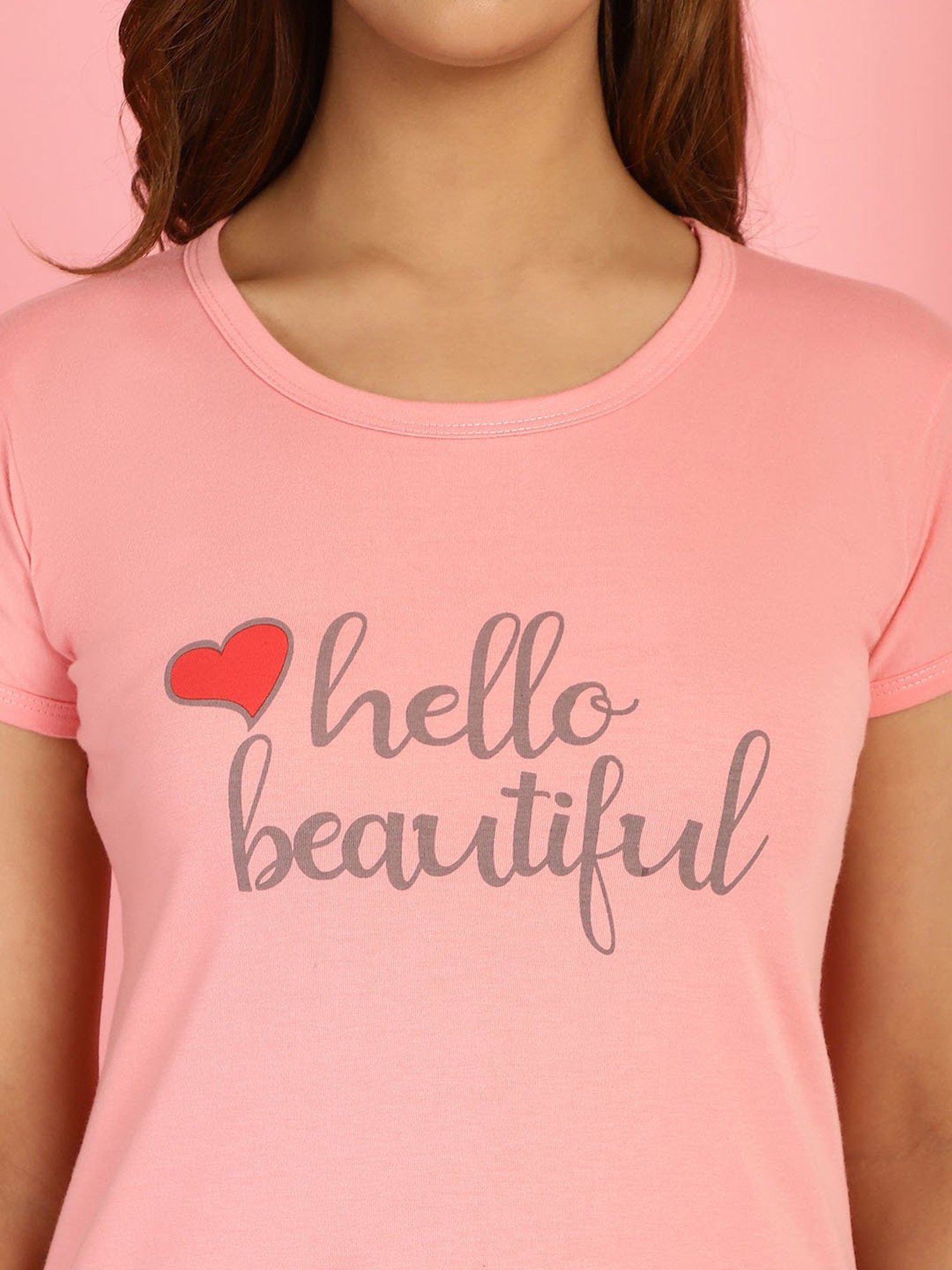 Gracit Pink & Grey Cotton Printed Top With Pyjamas