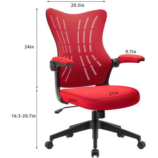 Furmax Office Desk Chair with Flip Up Arms, Mesh Mid Back Computer Chair Swivel Task Chair with Ergonomic Lumbar Support (White)