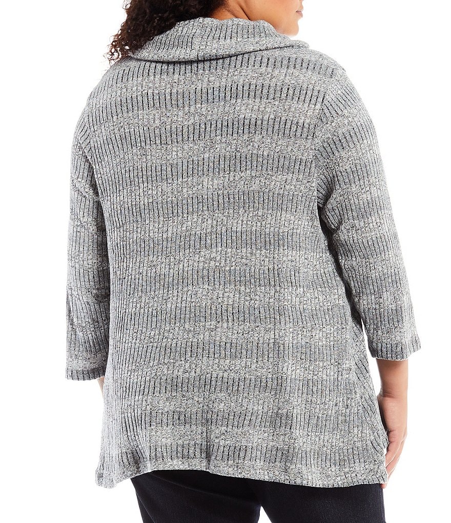 Ruby Rd. Plus Size Ombre Striped 3/4 Sleeve Button Front Long Cardigan