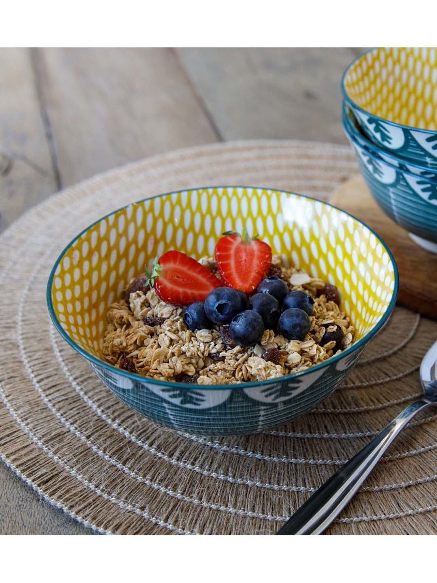 KitchenCraft Green & Yellow Stoneware 15.7 cm Bowl