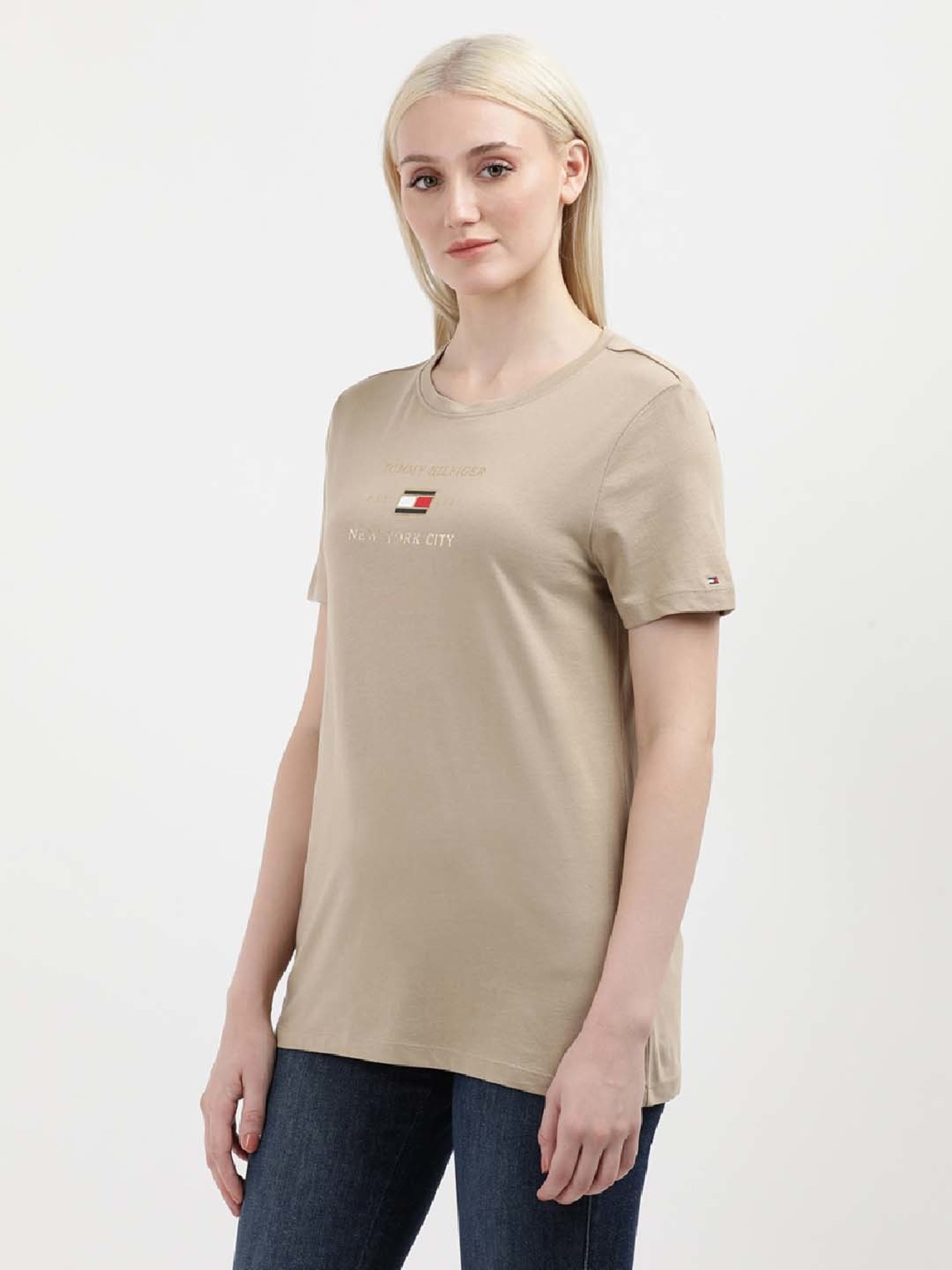 TOMMY HILFIGER Khaki Cotton Printed T-Shirt