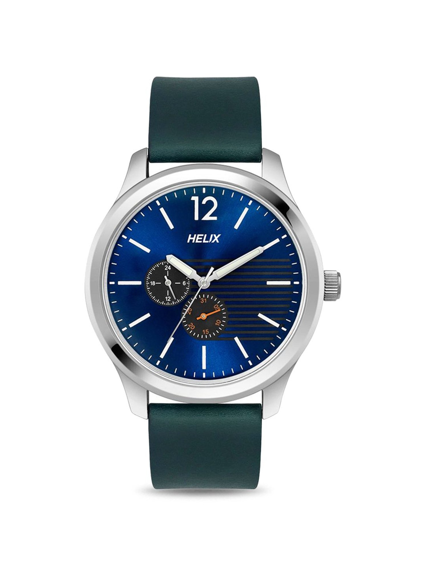 Helix By Timex Blue Round Dial Analog Leather Men Watch - TW043HG11