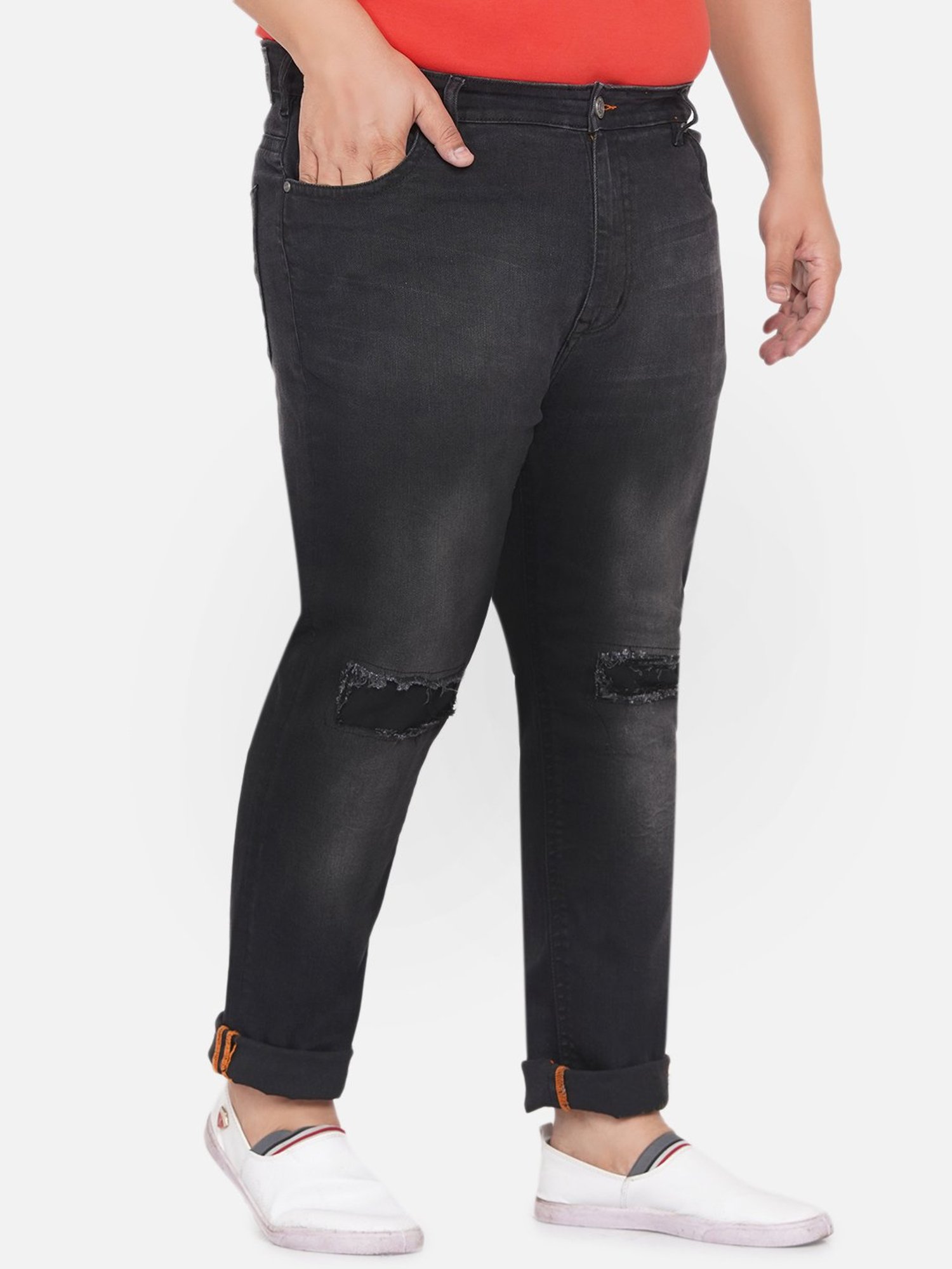 John Pride Black Regular Fit Plus Size Lightly Washed Jeans