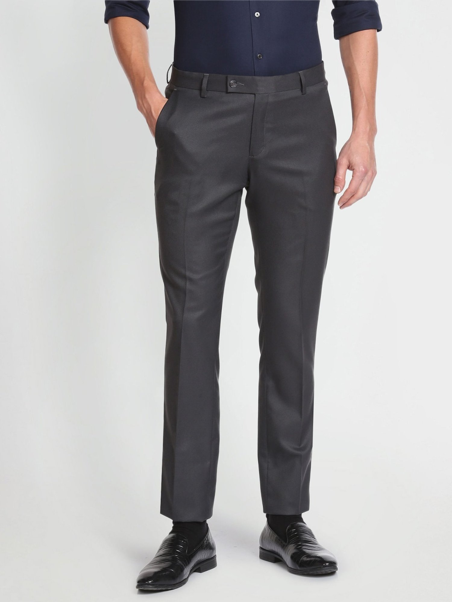 Arrow Grey Regular Fit Self Pattern Trousers