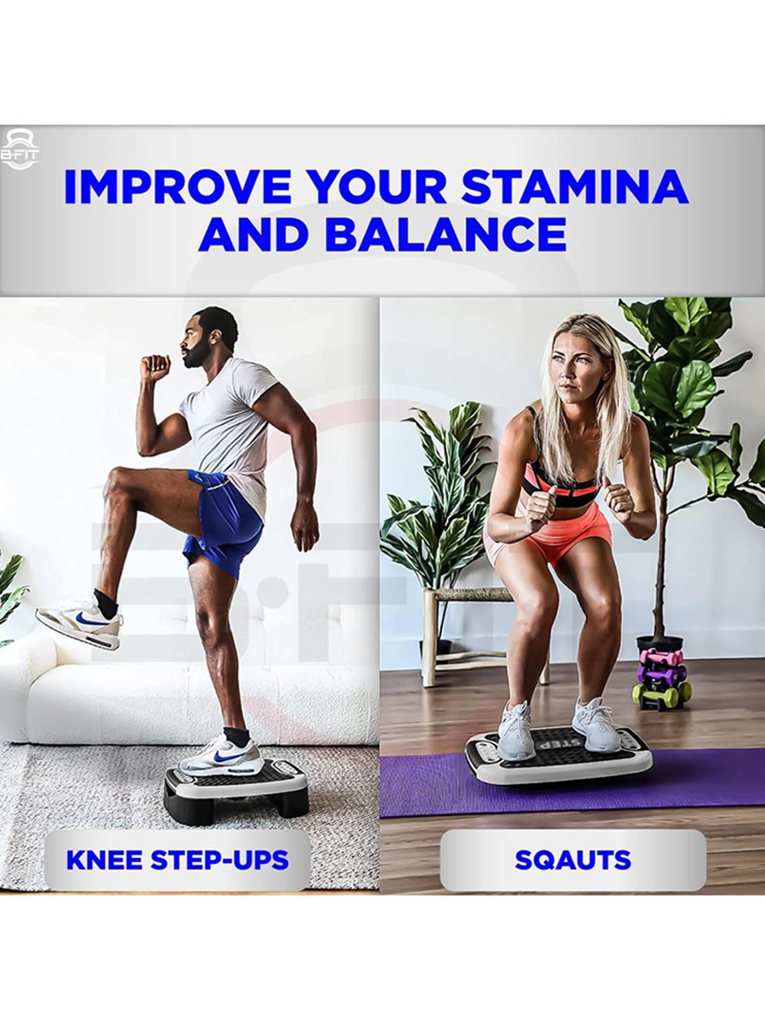 B Fit 4-In-1 Aerobic Step Platform Adjustable Multifunctional Balance Board, Steppers (Grey)