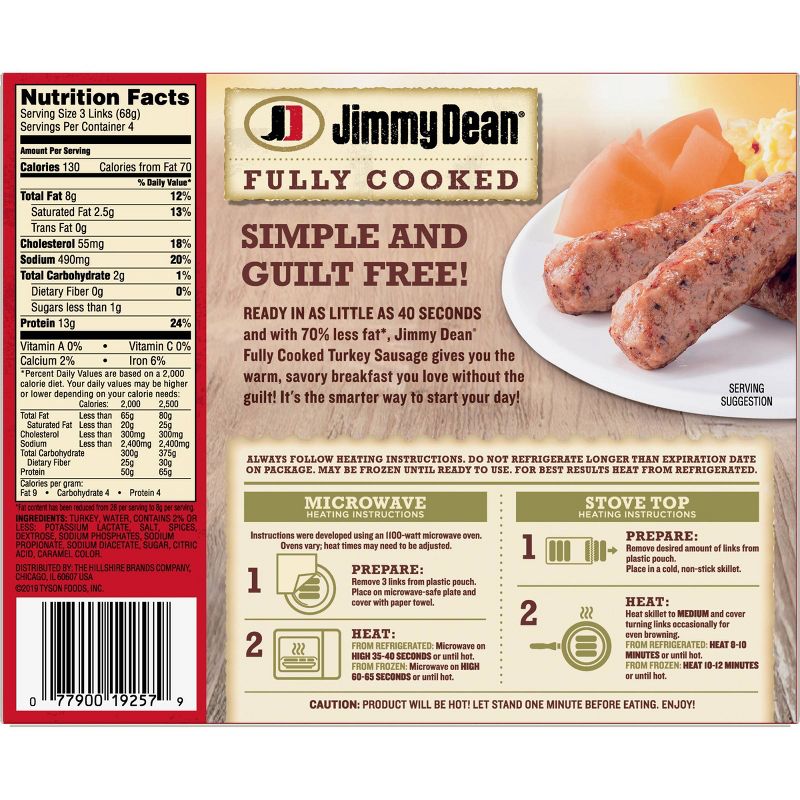 Jimmy Dean Fully Cooked Turkey Sausage Links - 9.6oz/12ct