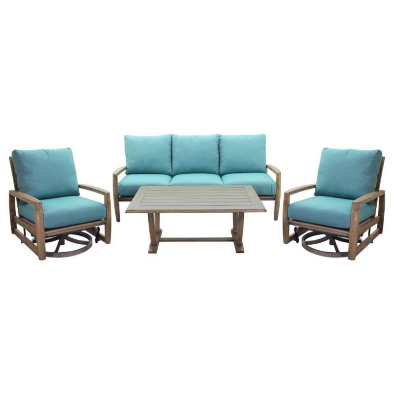 Avalon 4pc FSC Teak Motion Sofa Seating Group - Heather Gray - Courtyard Casual