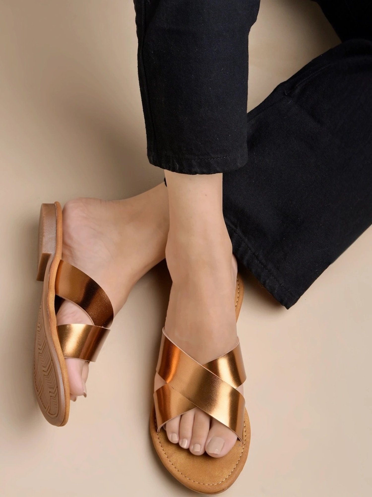 Shoetopia Women's Copper Cross Strap Sandals