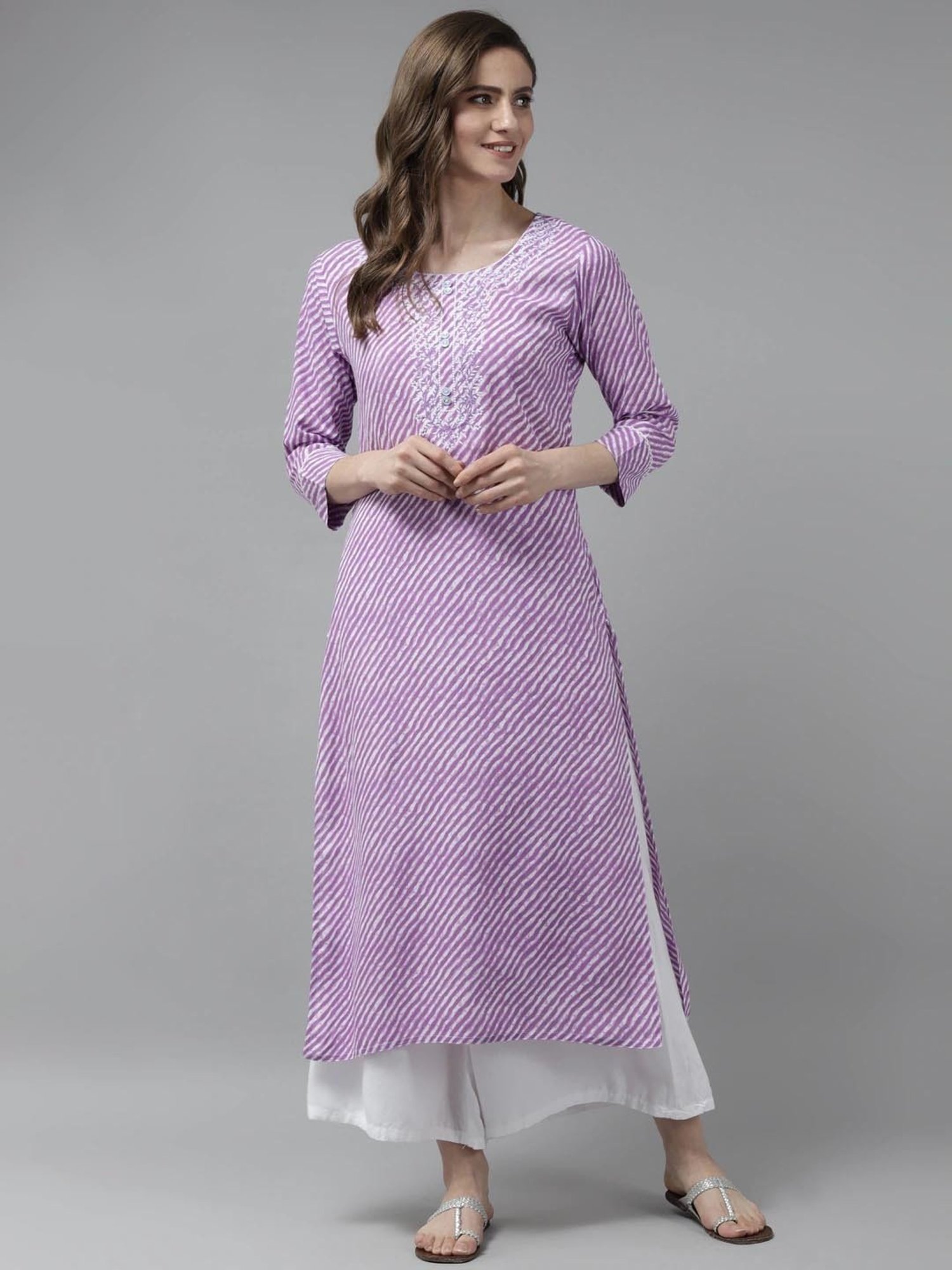 Yufta Lavender Rayon Embroidered A Line Kurta