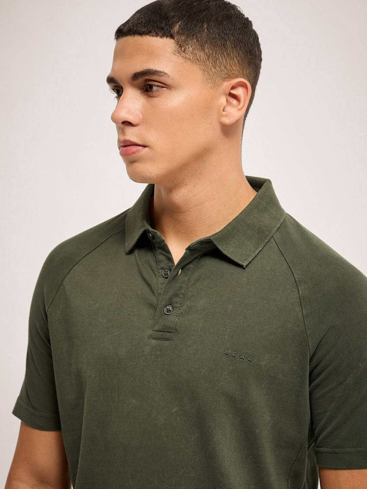 The Bear House Green Cotton Regular Fit Self Pattern Polo T-Shirt