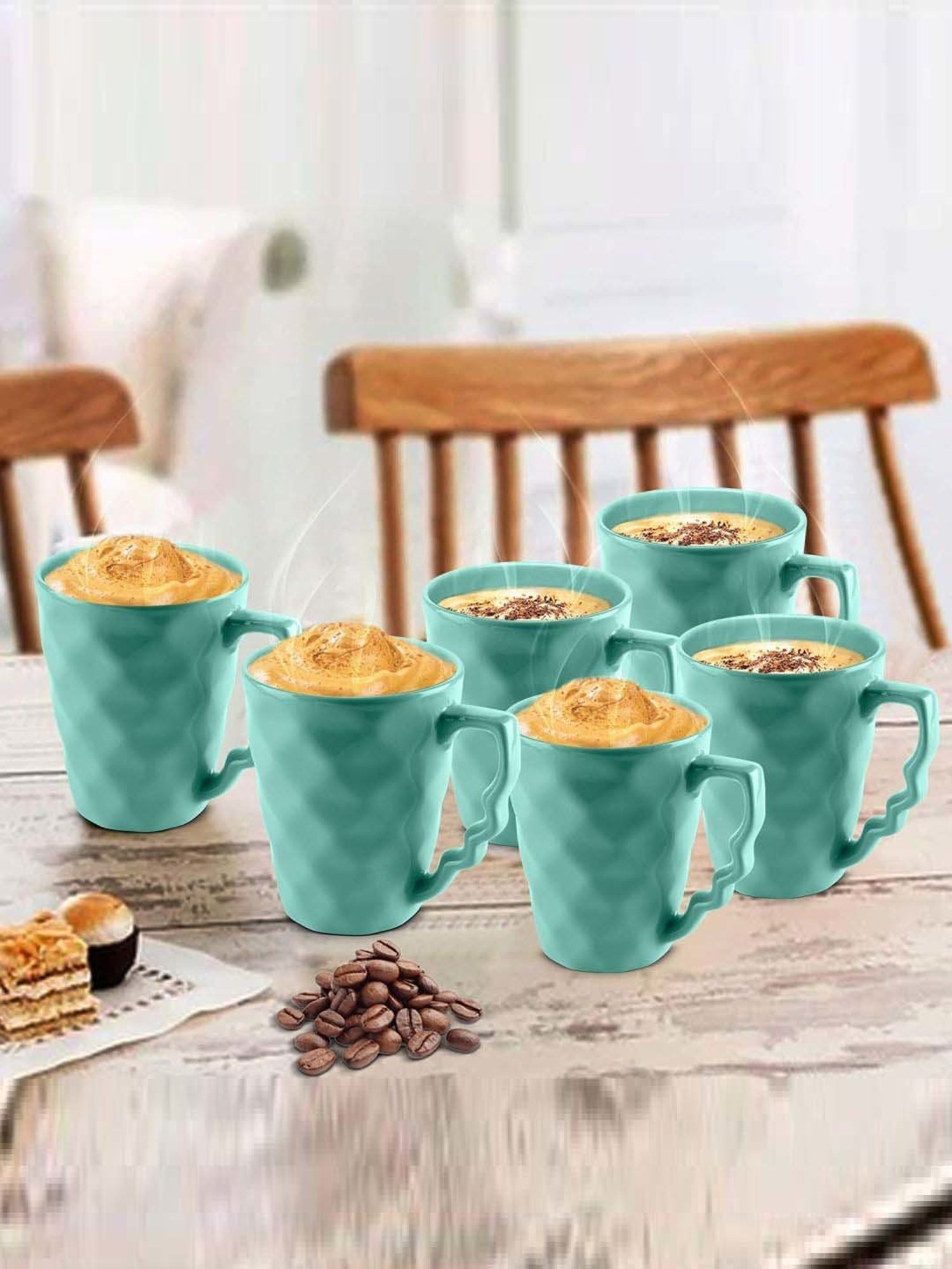 Urban Chef Blue Ceramic Microwave Safe Coffee Mug (0.225 L) - Set of 6