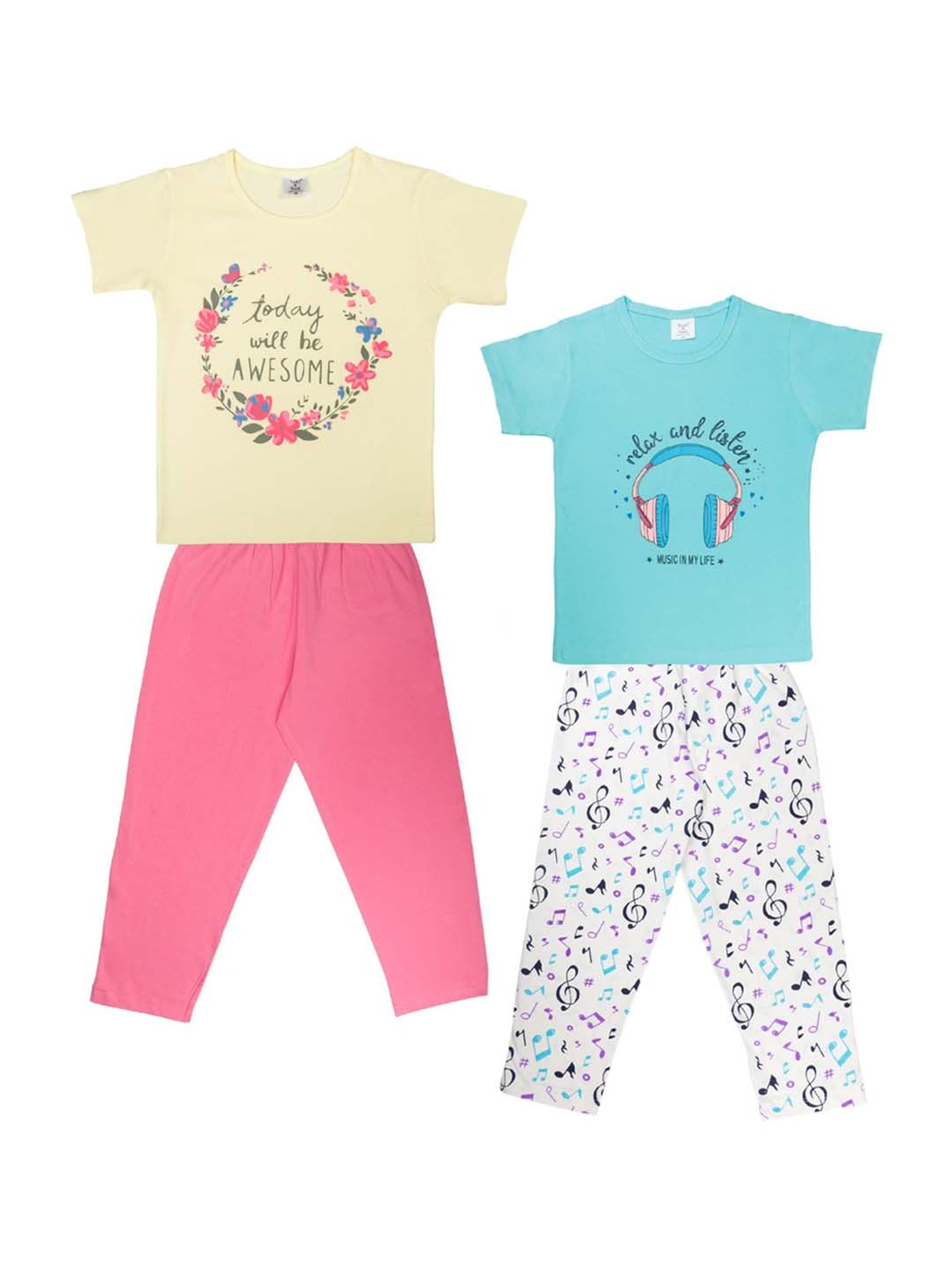 Todd N Teen Kids Baby Yellow & Blue Cotton Printed T-Shirt & Pyjamas - Pack of 2
