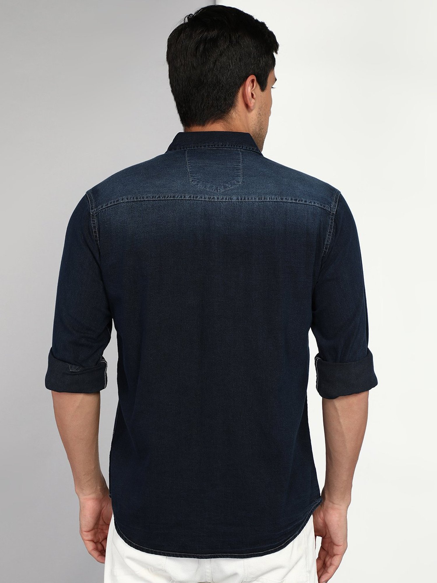 Kuons Avenue Dark Blue Slim Fit Denim Shirt