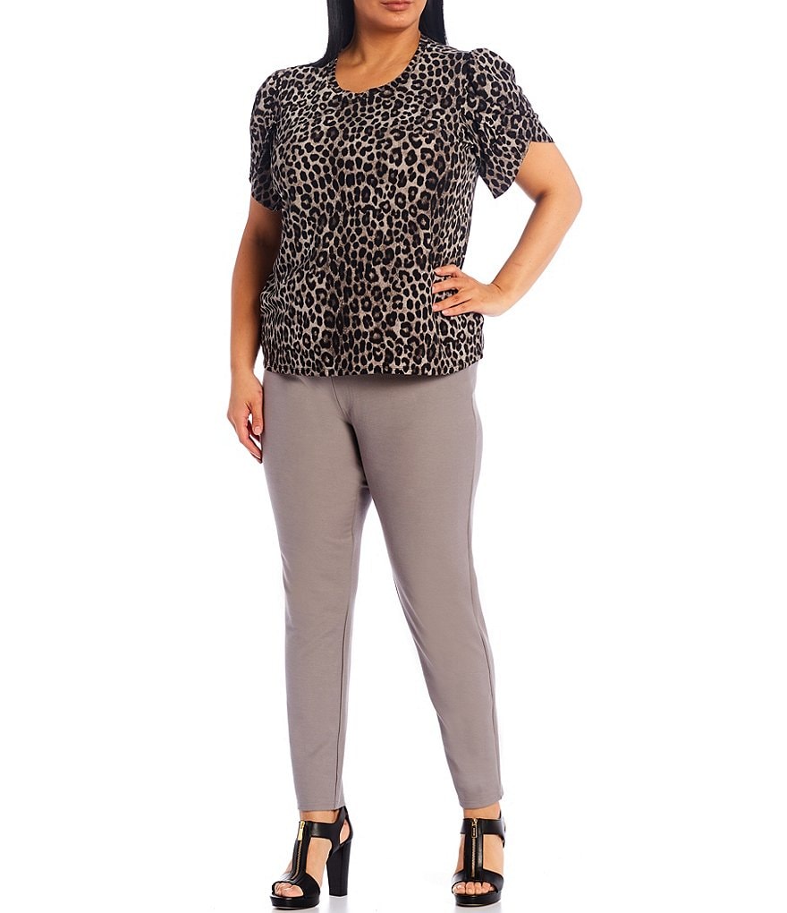Intro Plus Size Solid Double Knit Tummy Control Leggings