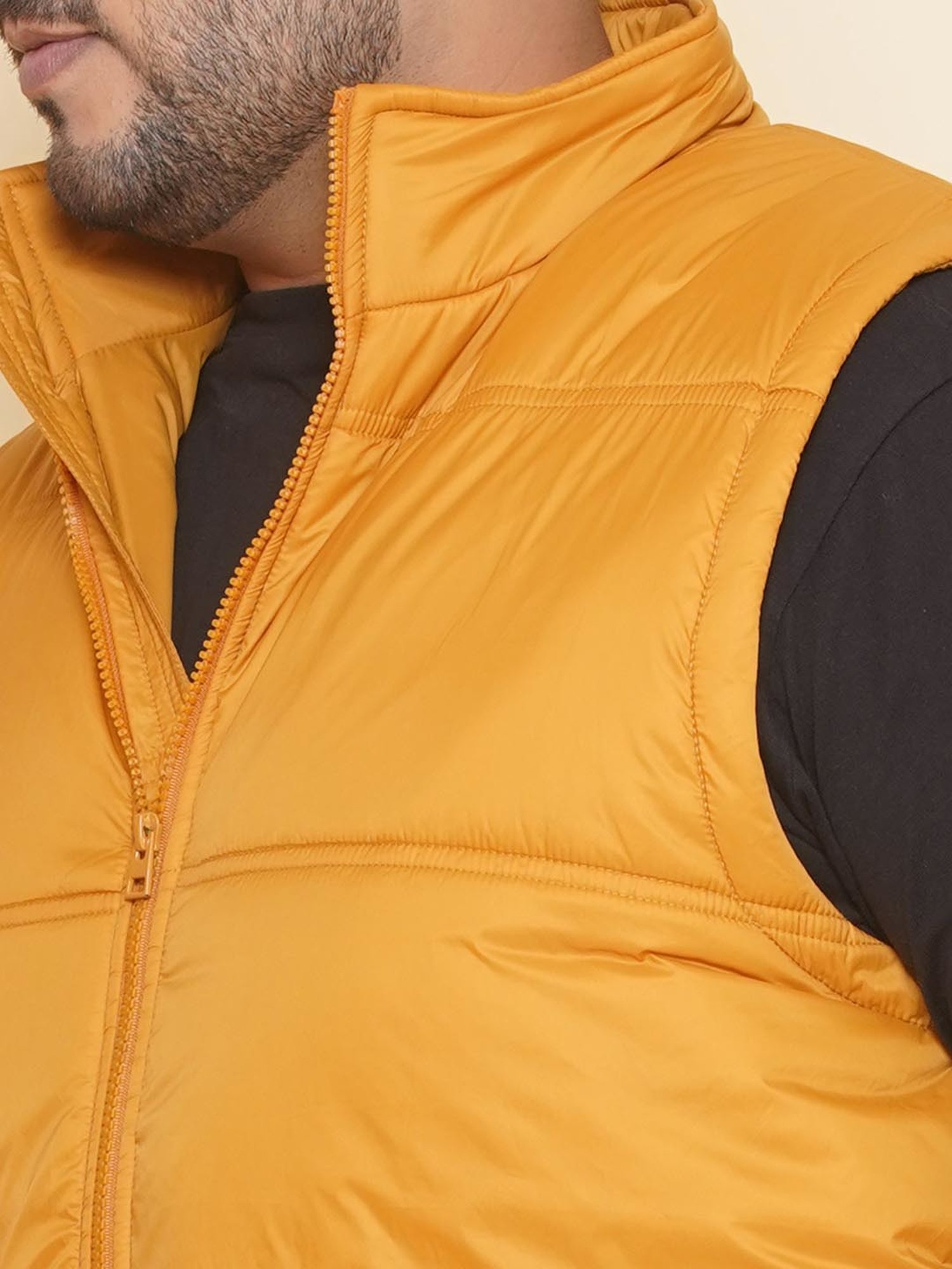 John Pride Mustard Regular Fit Plus Size Padded Jacket