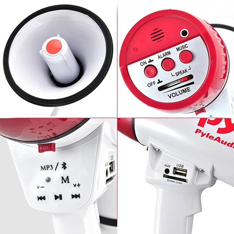 Bluetooth Bullhorn PA Megaphone iPhone Megaphone Speaker with Wired Microphone Siren Alarm Mode MP3USBSD Readers PMP42BT0 RedWhite